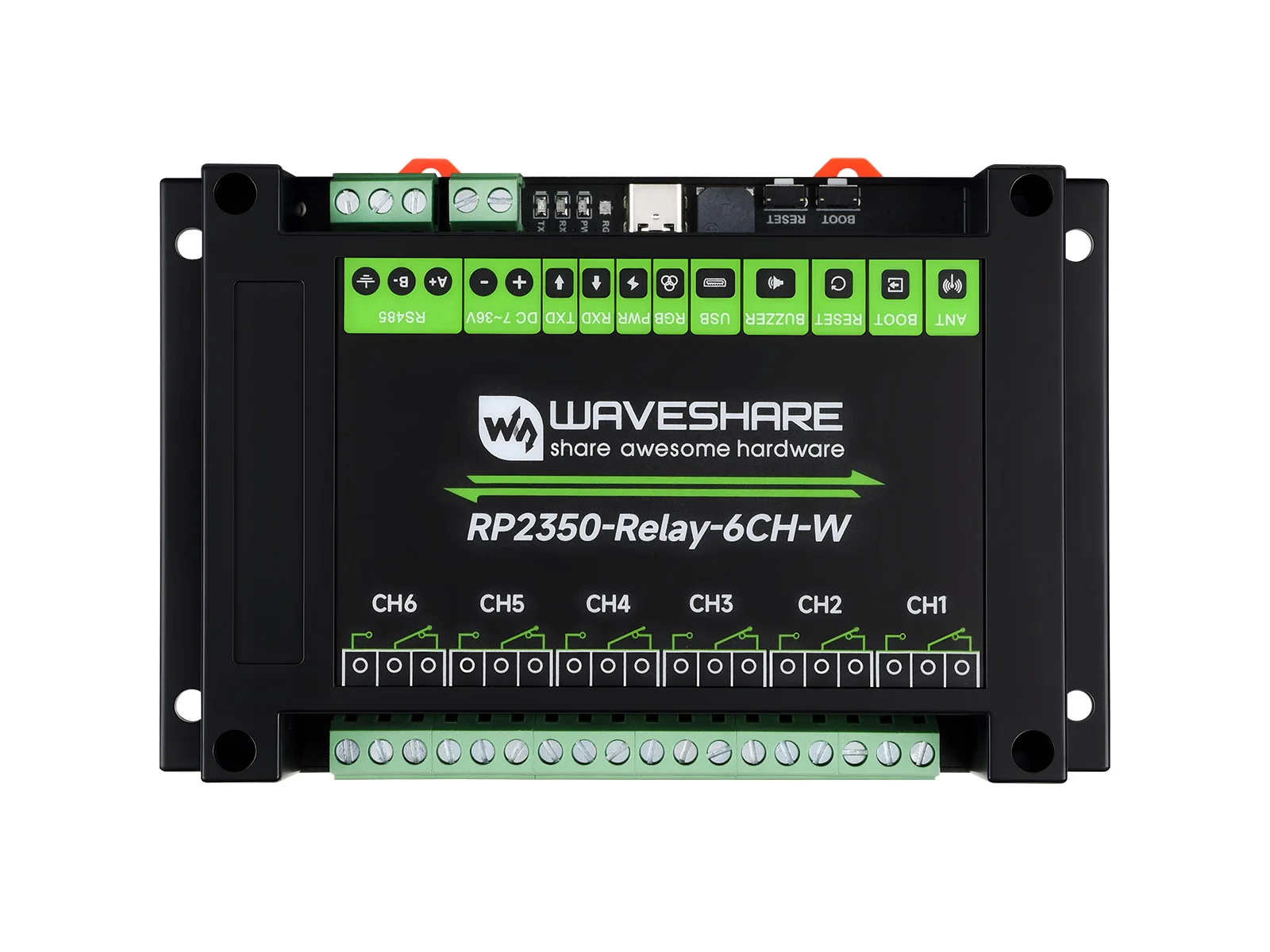 Industrial 6-Channel RP2350 Relay Module, Onboard RS485 / Pico HAT interfaces, With Multiple Isolation Protection Circuits, Indu