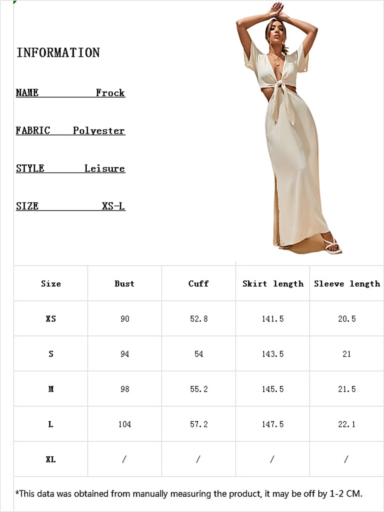 Short sleeve dress for women split solid hem long side waist new product spring and summer