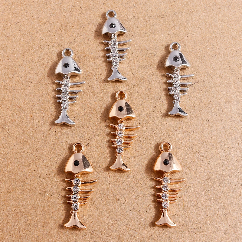 10pcs 28x11mm Chic Rhinestone Fish Bone Charms Pendant for Making Earrings Necklace DIY Handmade Jewelry Accessories Supplies