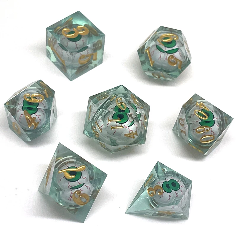 7PCS Resin Dices Set Liquid Core Polyhedral Mold Eyeball Style Multiplayers Role Playing Game Multicolour Dices for Table Toys