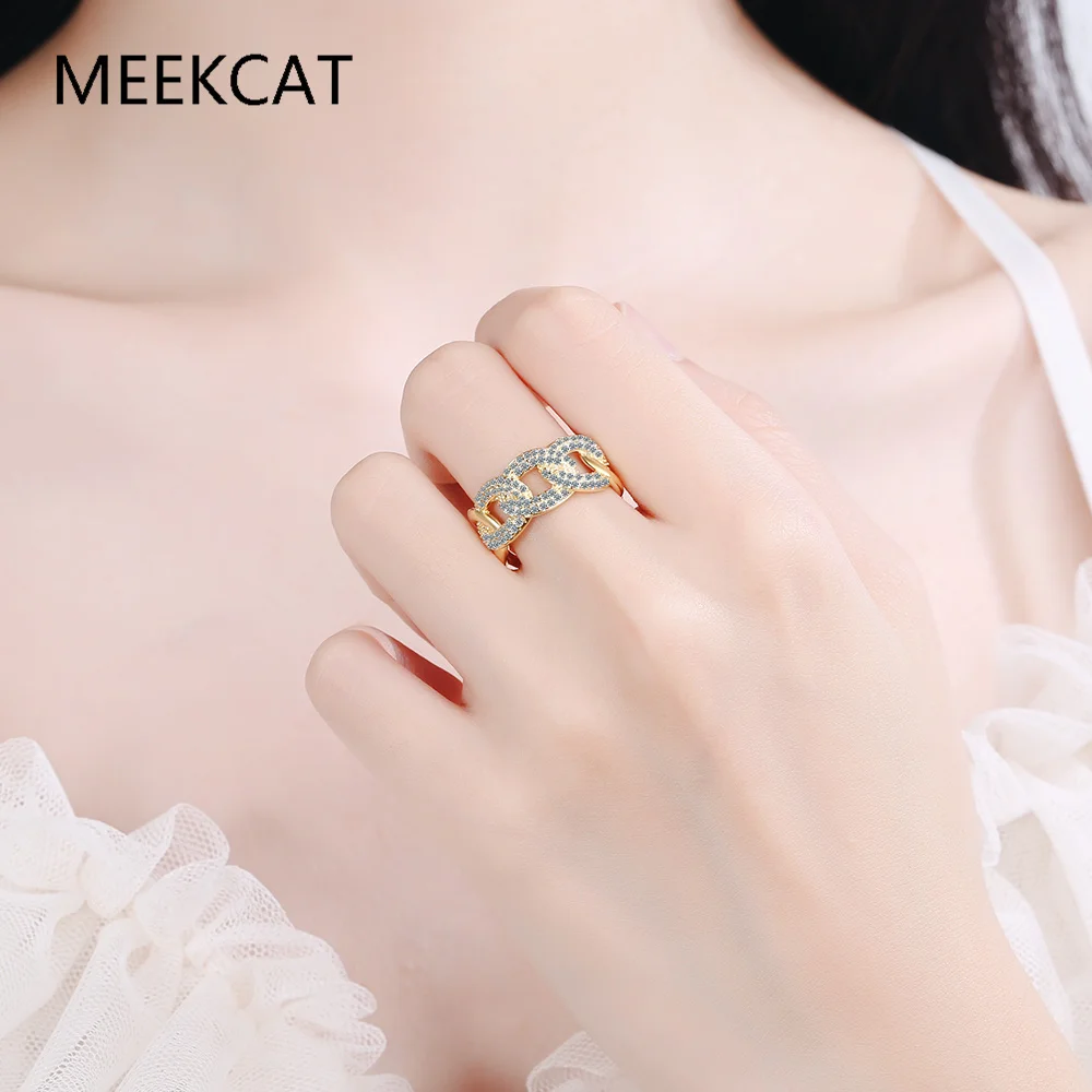 Iced Out Personalized Fashion Cuban Link Chain Ring S925 Sterling Sliver Bling CZ Simulated Zircon Hip Hop Ring for Men Women view 3