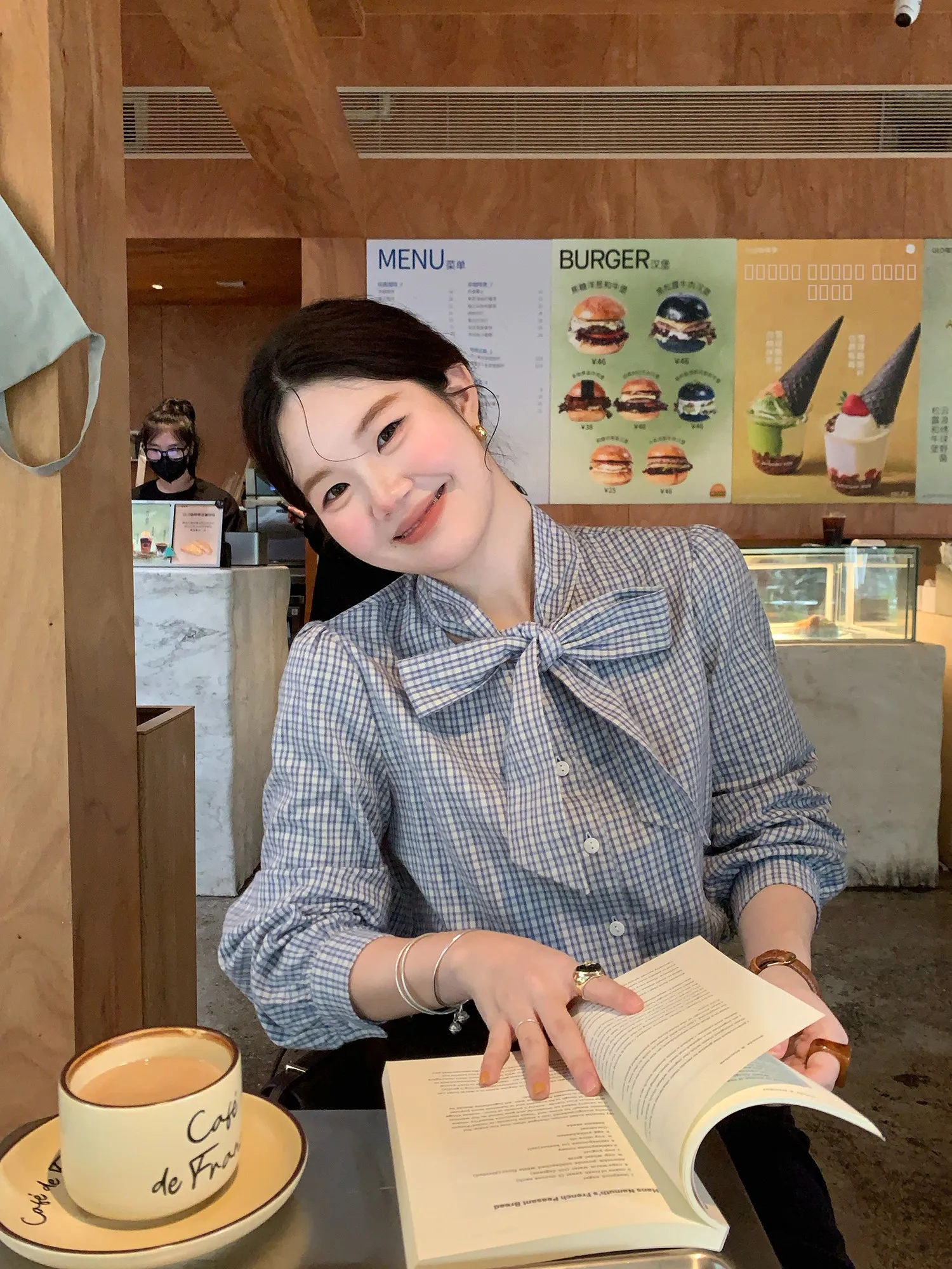 

Korean Sle Plaid irt Women's Long Sve Knot Tie Boting irt Cotton Material Loose Fit Autumn Winter