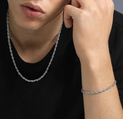 U7 316L Stainless Steel 3mm / 6mm Rope Chain Necklace Bracelets Sets for Men Woman 18-30