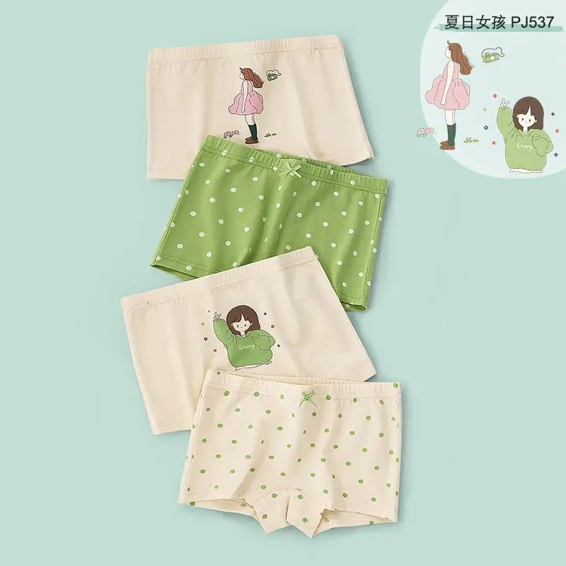 Girls' Underwear, Mugwort Antibacterial, Large Children's Baby, Flat Angle Thin Breathable Shorts, Cartoon, No Butt Clip