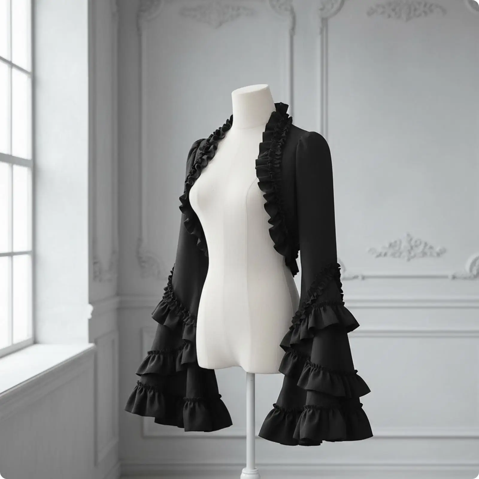 Gothic Shrug with Flared Cuffs Cropped Ruffled Open-Front Shrug Shrug Crop Top Long Sleeve Apparel Comfortable for Cosplayers