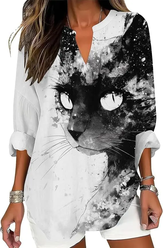 2025 novos estilos femininos vintage flores com decote em v camisa diversão boêmio padrão de flor camiseta casual flores silvestres camisa feminina