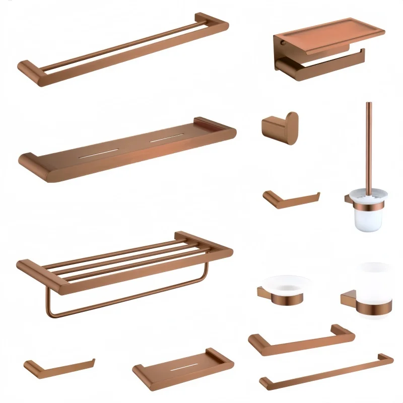 Brushed Rose Gold Bathroom Accessories Wall Mounted Stainless Steel Towel Rack Paper Holder Towel Bar Soap Dish Storage Rack