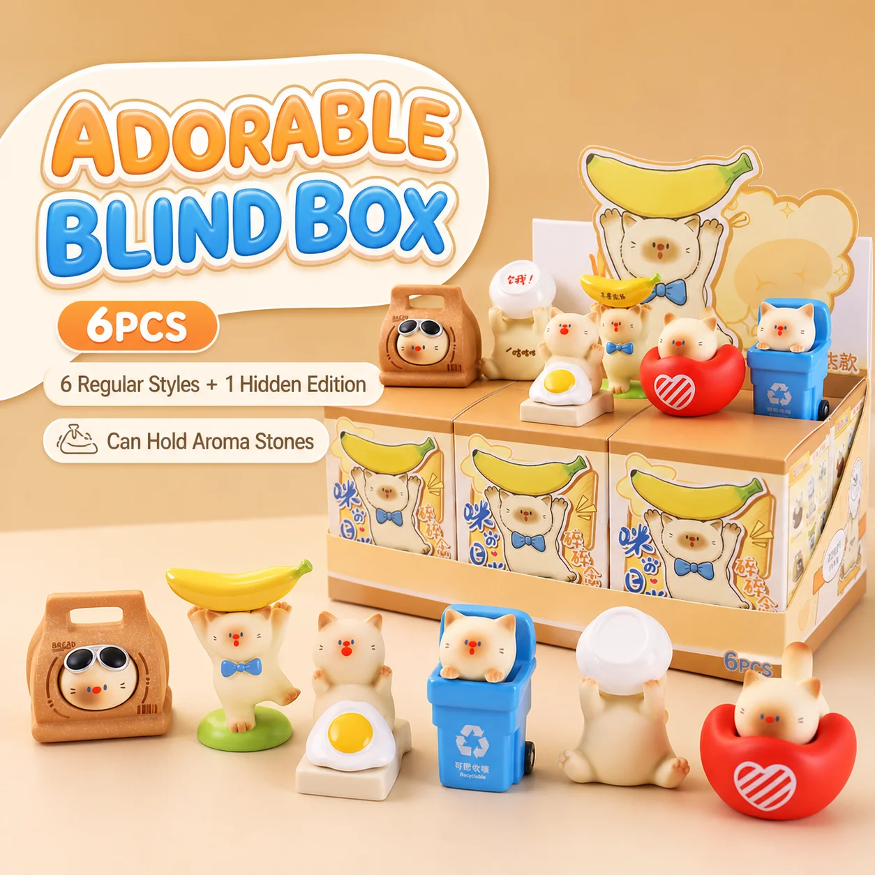 6pcs Cute Cat Daily Moments Blind Box Creative Craft Cartoon Kitten Figurine New Arrival Desktop Ornament Workstation Decor