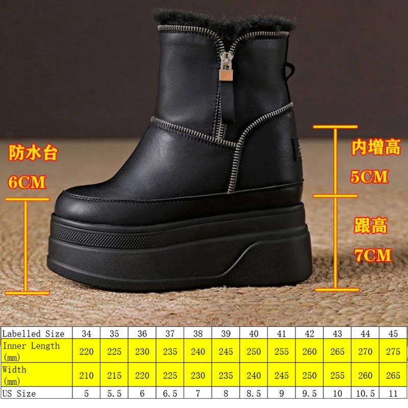 Fujin 12cm Winter Platform Wedge Boots High Heels Plush Moccasins Spring Autumn Women Shoes Booties Genuine Leather Ankle Snow