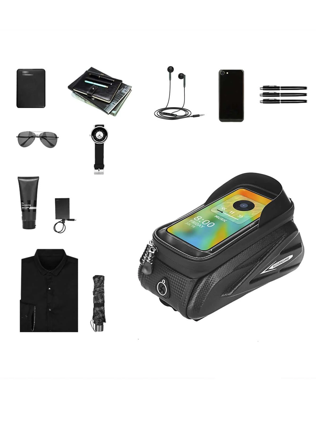 1pcs Mobile phone holder, touch screen, waterproof bicycle riding equipment, hard shell, front beam bag, storage bag