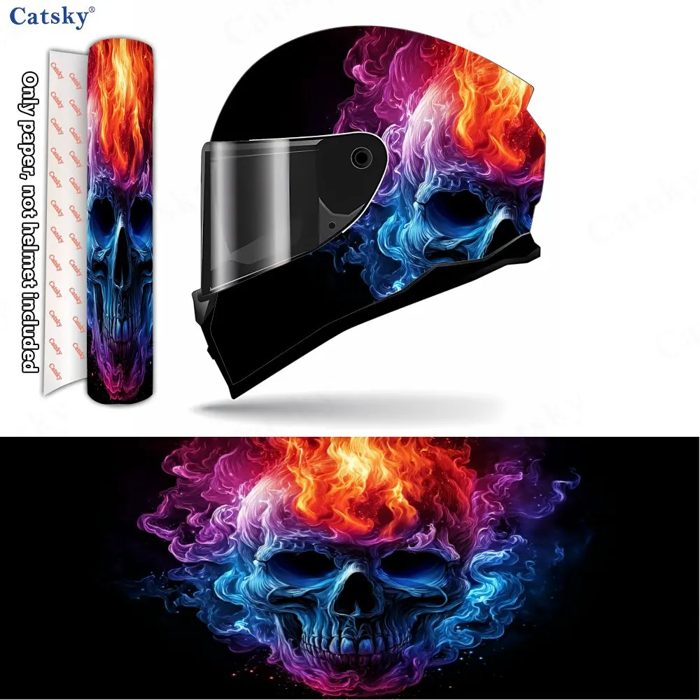 

Colorful Flame Skeleton Shadow Helmet Vinyl Wraps, Waterproof Scratch-Resistant Full Face Helmet Decals, Durable PVC Decoration