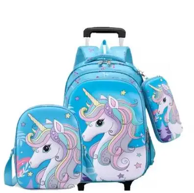 School Trolley backpack children Schoolbag with wheels for girls School Trollley Bag lunch bag Set girls Rolling backpack bags
