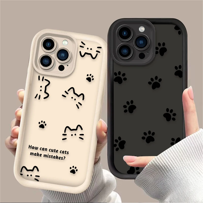 Cartoon Cat Dog Lovely Line Case for IPhone 17 Air 16 16E 15 14 13 12 11 Pro Max X XS X S Max XR SE 2020 SE4 7 8 Silicone Cover