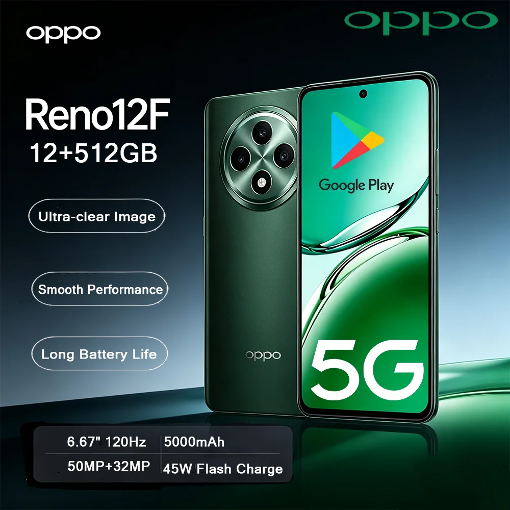 OPPO RENO12F 5G LTE Unlocked Smartphone, 12GB RAM + 512GB ROM, 6.67 Inch| 120Hz| 50MP| 5000mAh| Dual SIM Mobile Phon