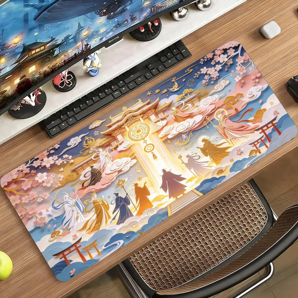 Tiger Bamboo Torii Japanese Paper Art Gaming Mouse Pad Non Slip Rubber Base Smooth Cloth Surface Large Size For Home Gaming Desk