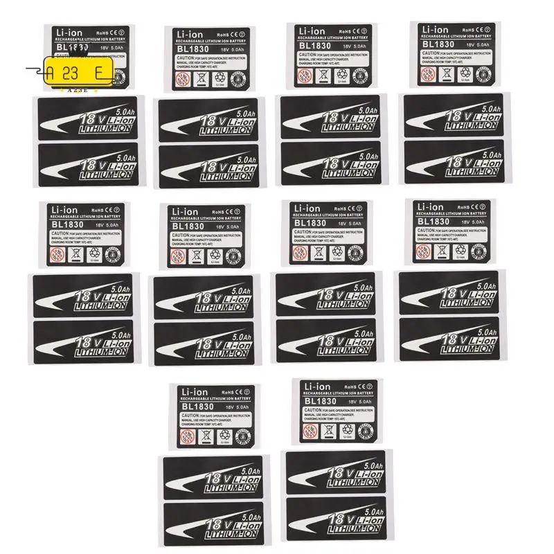 

Наборы этикеток A23E-10 для литиевых аккумуляторов BL1830, 18В, подходят для нанесения логотипа на аккумуляторы 18В.