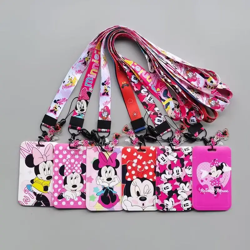 Disney Cartoon Minnie PVC Card Set Student Campus Anime Neck Bag Card Set Hanging Rope ID Card Set Keychain