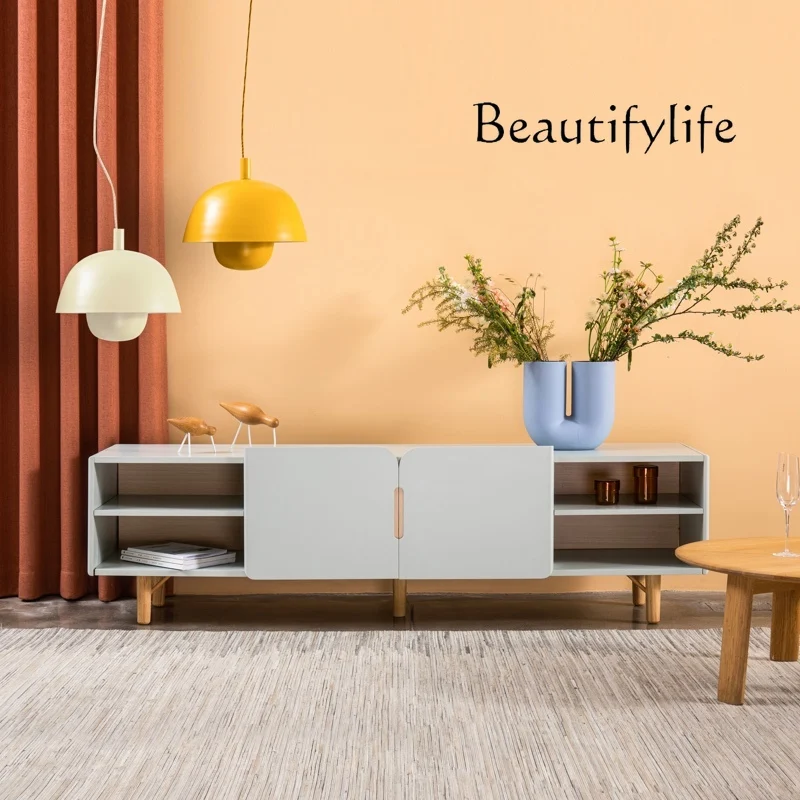 Modern simple TV cabinet niche Morandi pink small apartment living room storage locker