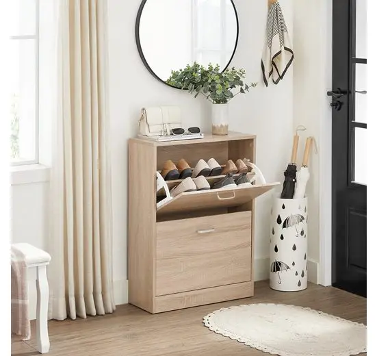 VASAGLE Schuhschrank Schuhschrank Schuhkipper Schuhkommode mit 2 Klappen aus Holz Spanplatte