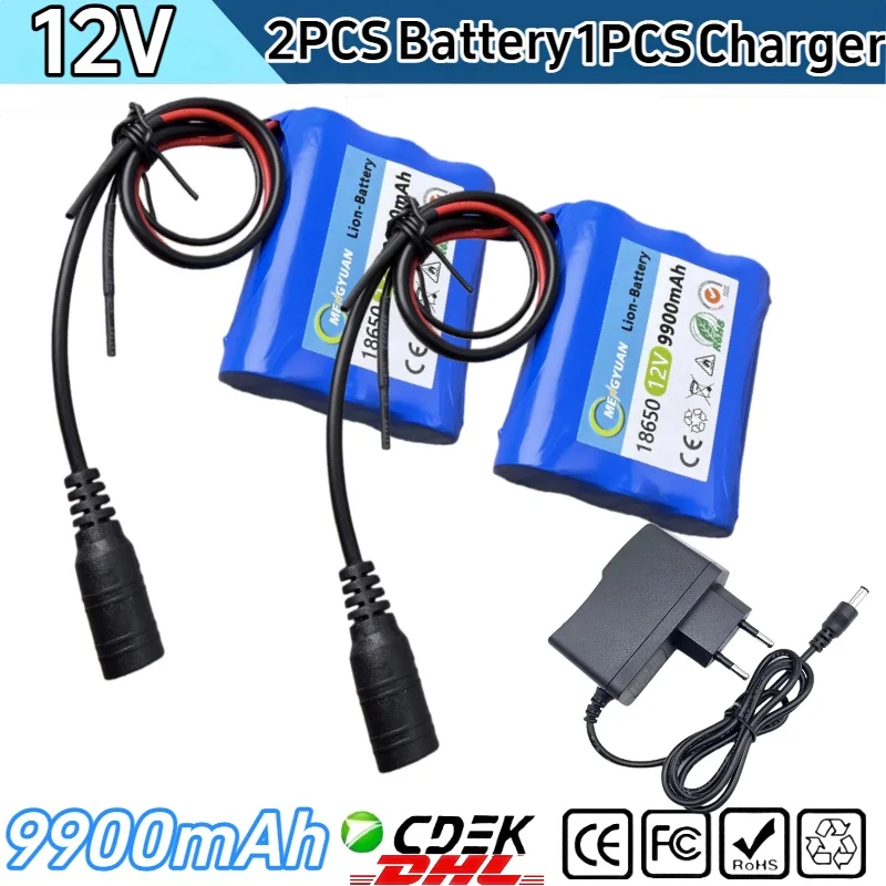 

100% New 3S1P Protection Plate12V 9.9Ah Battery Pack 12V 9900mAh 18650 Lithium ion DC 12.6V Super Rechargeable Battery+Charger