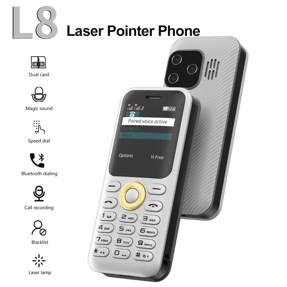 SERVO L8 Mini Laser Mobile Phone 2G GSM Dual SIM Bluetooth Speed Dial Blacklist Magic Voice Small Cellphone Backup Light Pointer