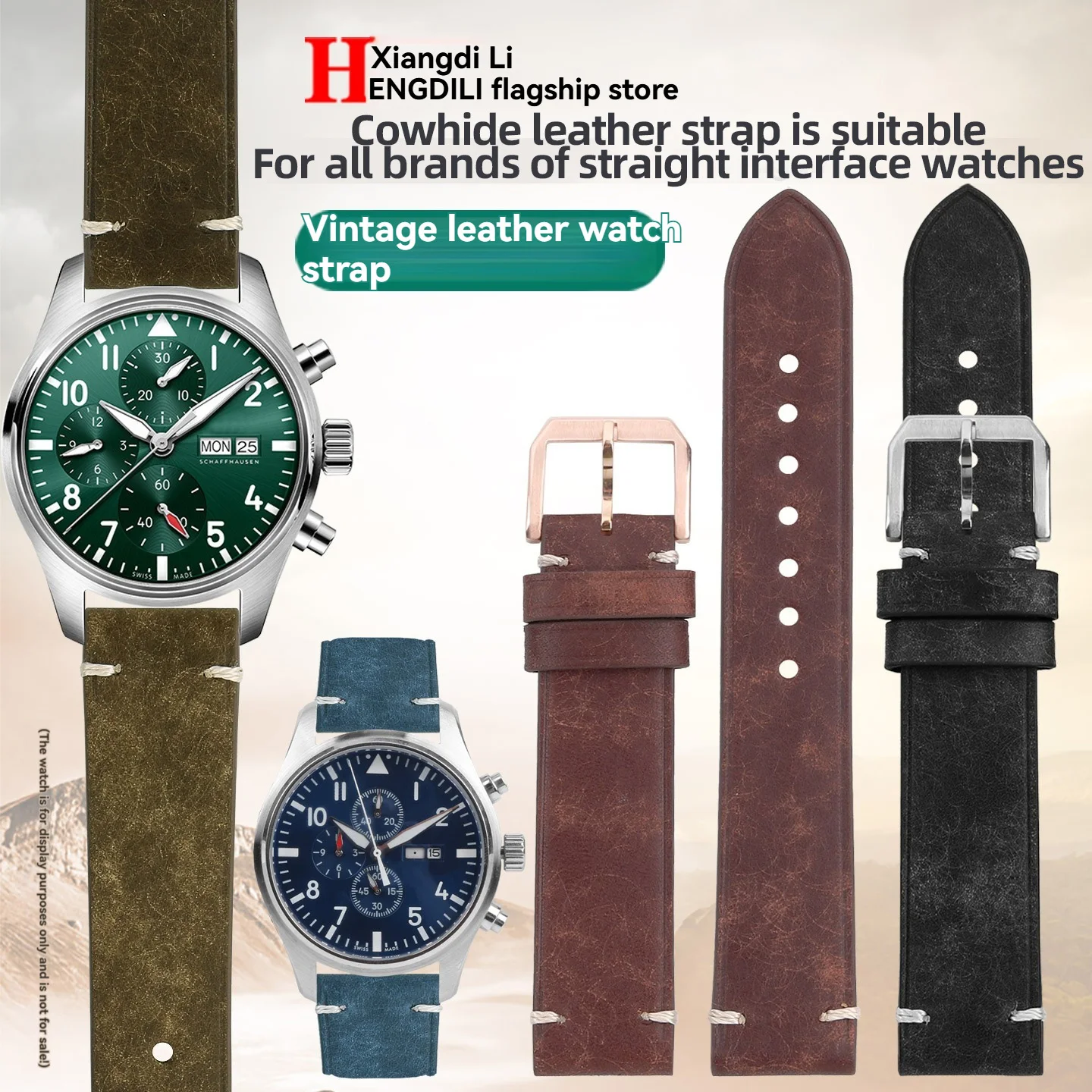 Retro leather cowhide strap 19mm 20mm 21 22mm For any brand Watchband Universal straight interfaceQuick release wristband