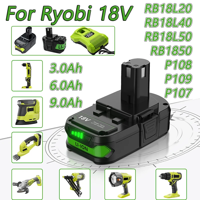 Литий-ионный аккумулятор для Ryobi P108 RB18L50, сменная батарея для Ryobi One P102 P103, BPL1820, RB18L20, RB18L40, беспроводной инструмент
