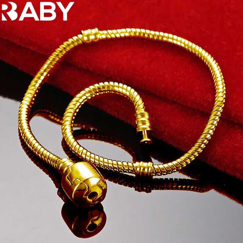 URBABY 18K Gold 3mm Snake Chain Bracelets For Woman Man Wedding Engagement Party Gift Charms Fashion Handmade DIY Jewelry
