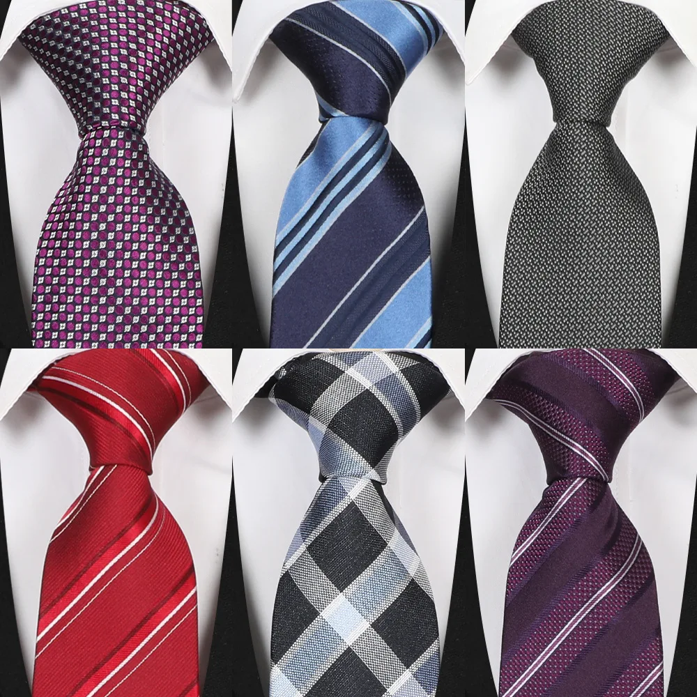 100% Silk Tie Striped Necktie Classic Plaid Ties For Men Grey Beige Blue Business WeddingTies Jacquard Woven Luxury Cravate Gift