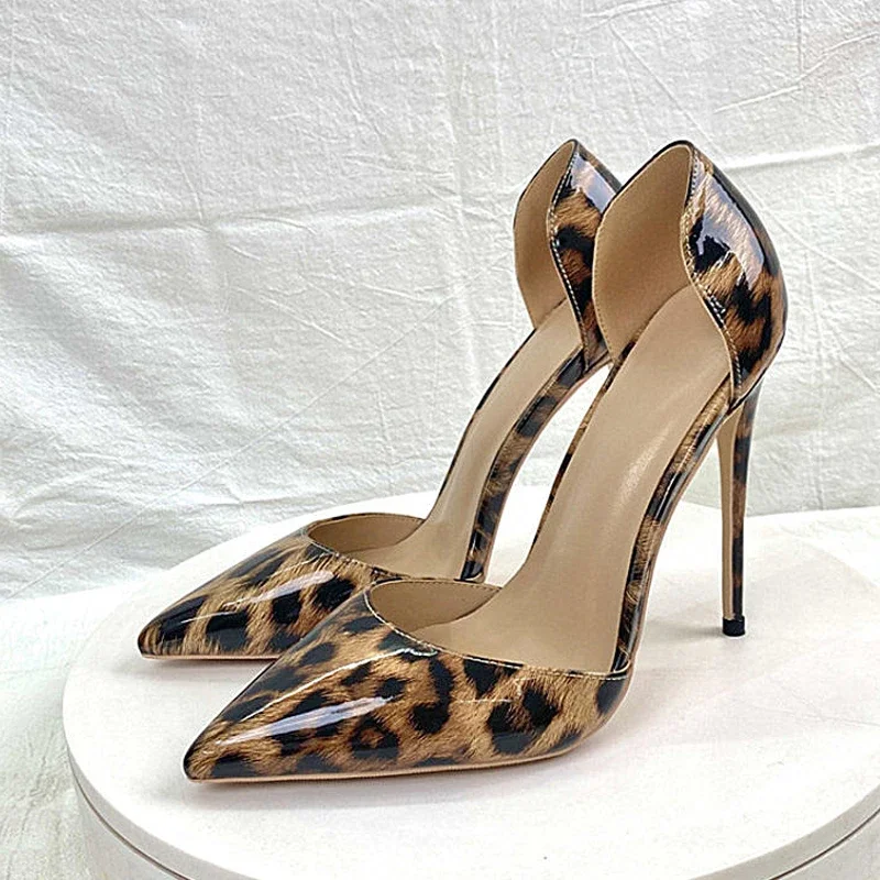 

Women's high heels sexy leopard print 12cm 10cm thin high heel pointed toe side empty plus size dating sexy women pumps QP023