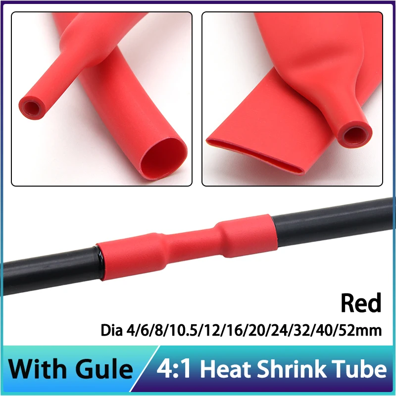 

1~10M Red 4:1 Heat Shrink Tube With Glue 4-52mm Heat Shrinkable Tubing Dual Wall Thermoresistant Tube DIY Cable Connection Wrap