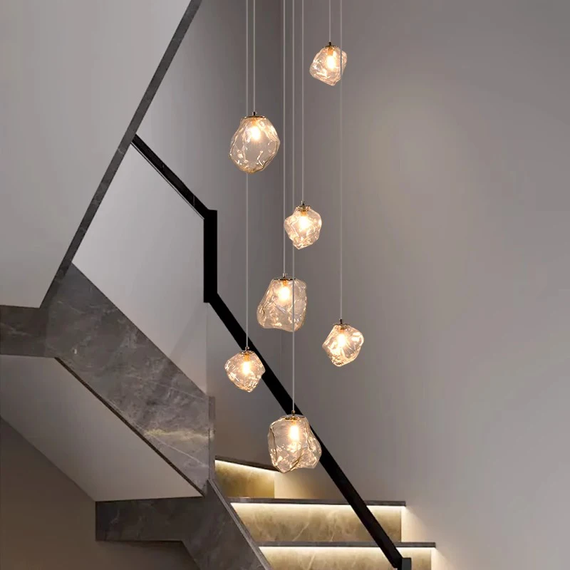 Lampadario a LED in vetro fulvo di design moderno, lampadario a soffitto regolabile in altezza per l'illuminazione del soggiorno della villa dell'hotel
