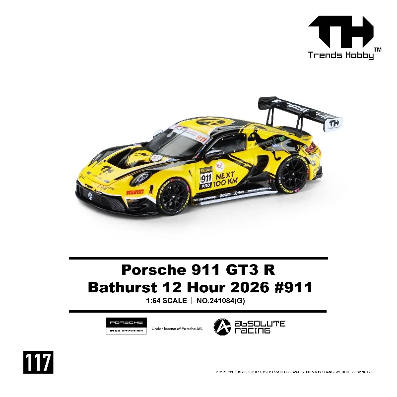 Trends Hobby 1:64 Porsche 911 GT3 R Bathurst 12 Hours 2026 # 911 Legierung Druckguss-Automodell Sammlerstück Geschenk