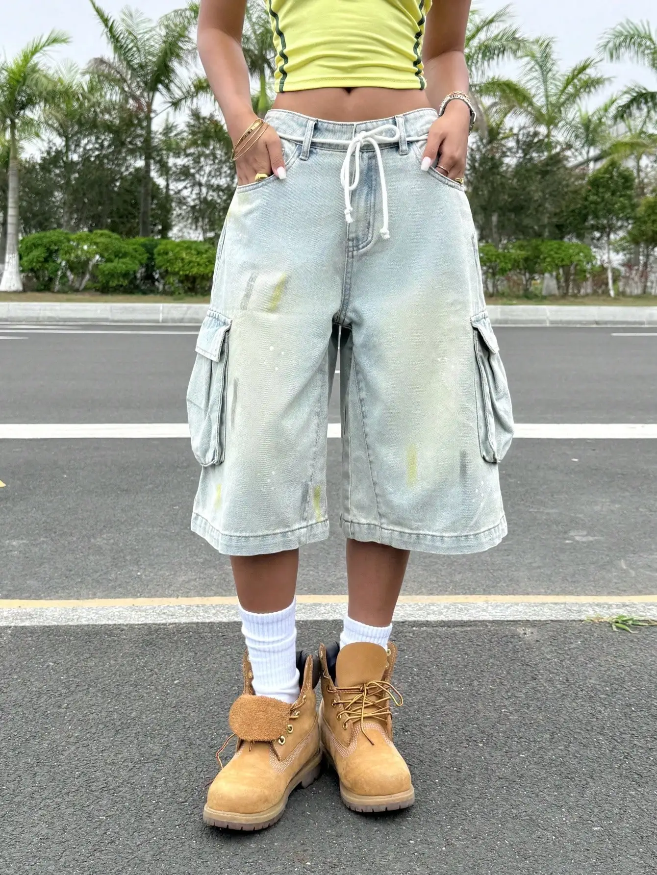 

American style high end casual cargo jeans with multiple pockets new summer style casual five pocket pants