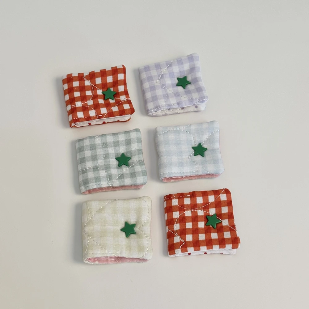 Cute Plaid Cotton Headphone Bag with Star Decor, Korean Style Cable Organizer for Earphones Data Cables