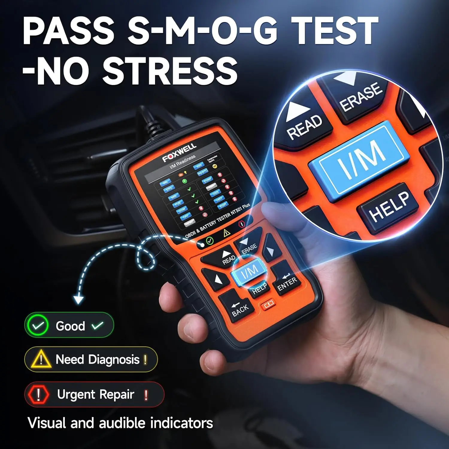 الماسح الضوئي NT301 Plus 2 في 1 Obd2، جهاز اختبار البطارية والتحريك للمركبات 1996+