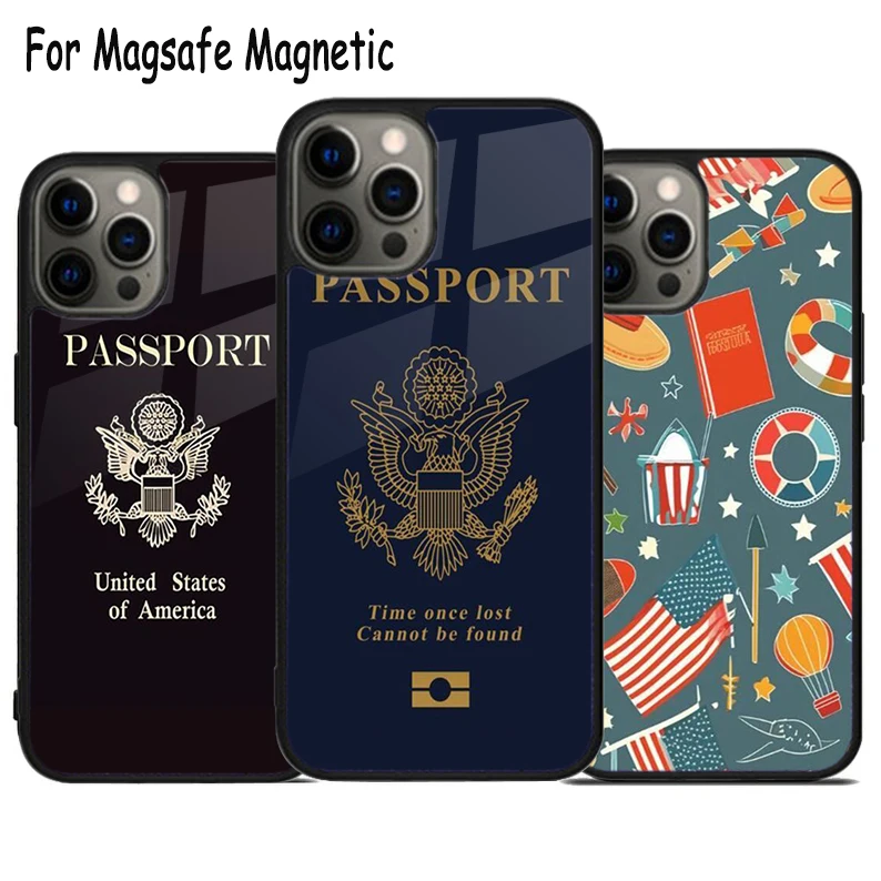 American Passport Bumper Wireless Charge Magsafe Phone Case For iPhone 15 16 14 13 11 12 Pro Max Plus Magnetic Bumper Cover