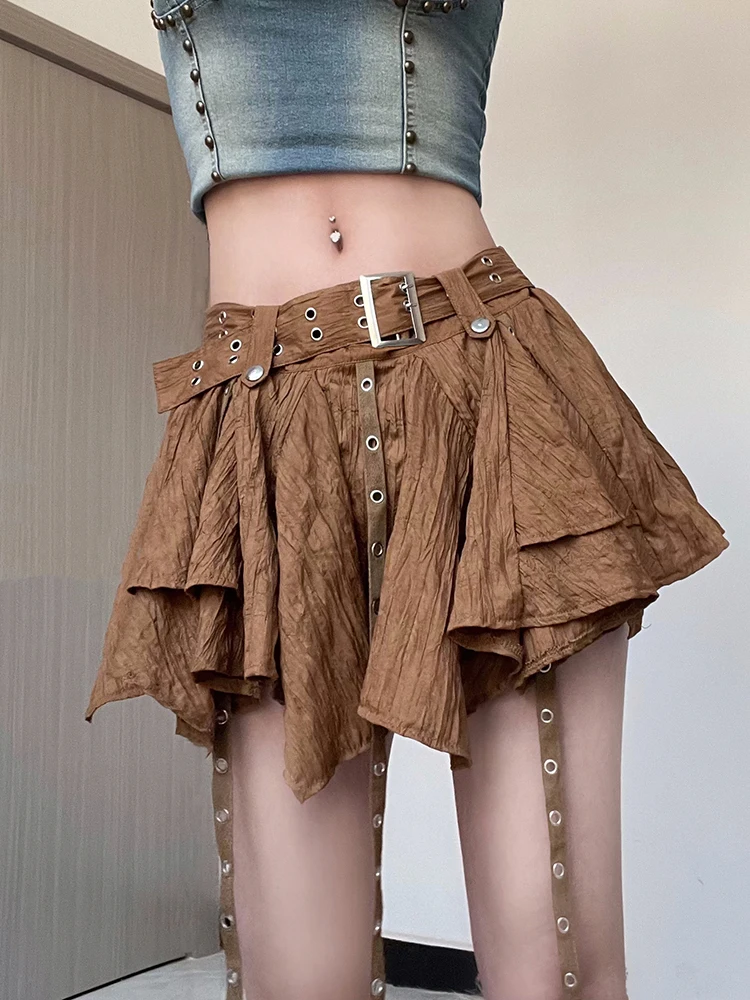 IAMSURE Casual Solid Asymmetrical A-Line Skirt With Sashes Holiday Mid-Waisted Mini Skirts Women 2023 Summer Beach Style Fashion