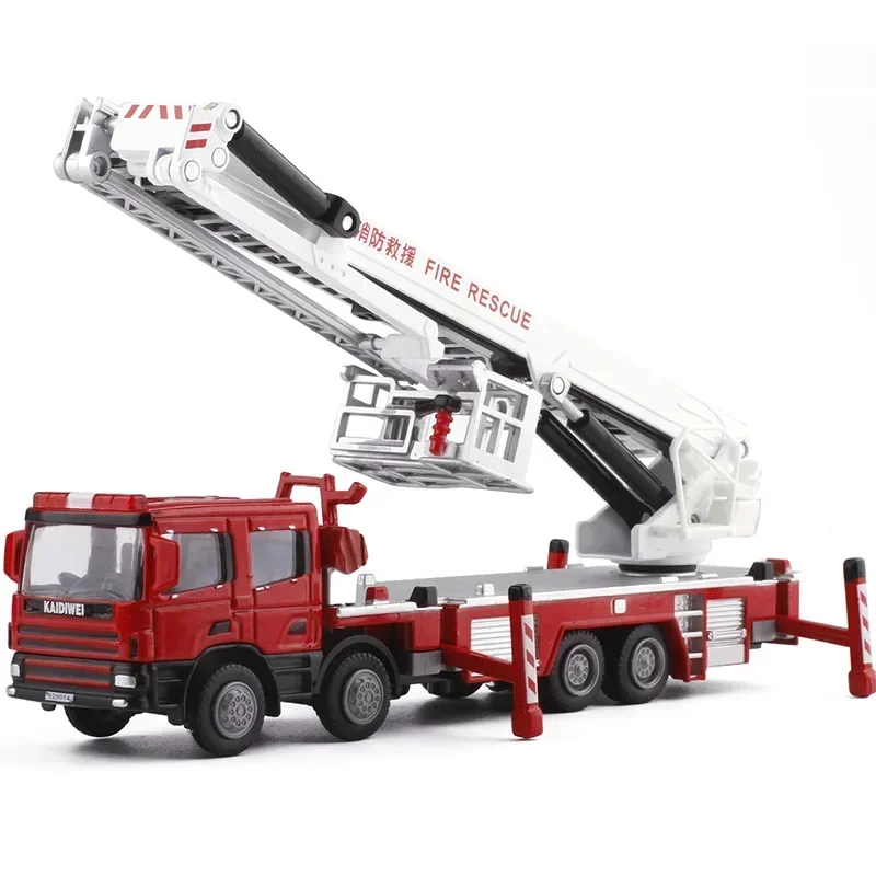 New 40cm Simulation 1:50 Alloy stretchable ladder fire truck platform fire engine model 360 Degrees rotation rescue car toy gift