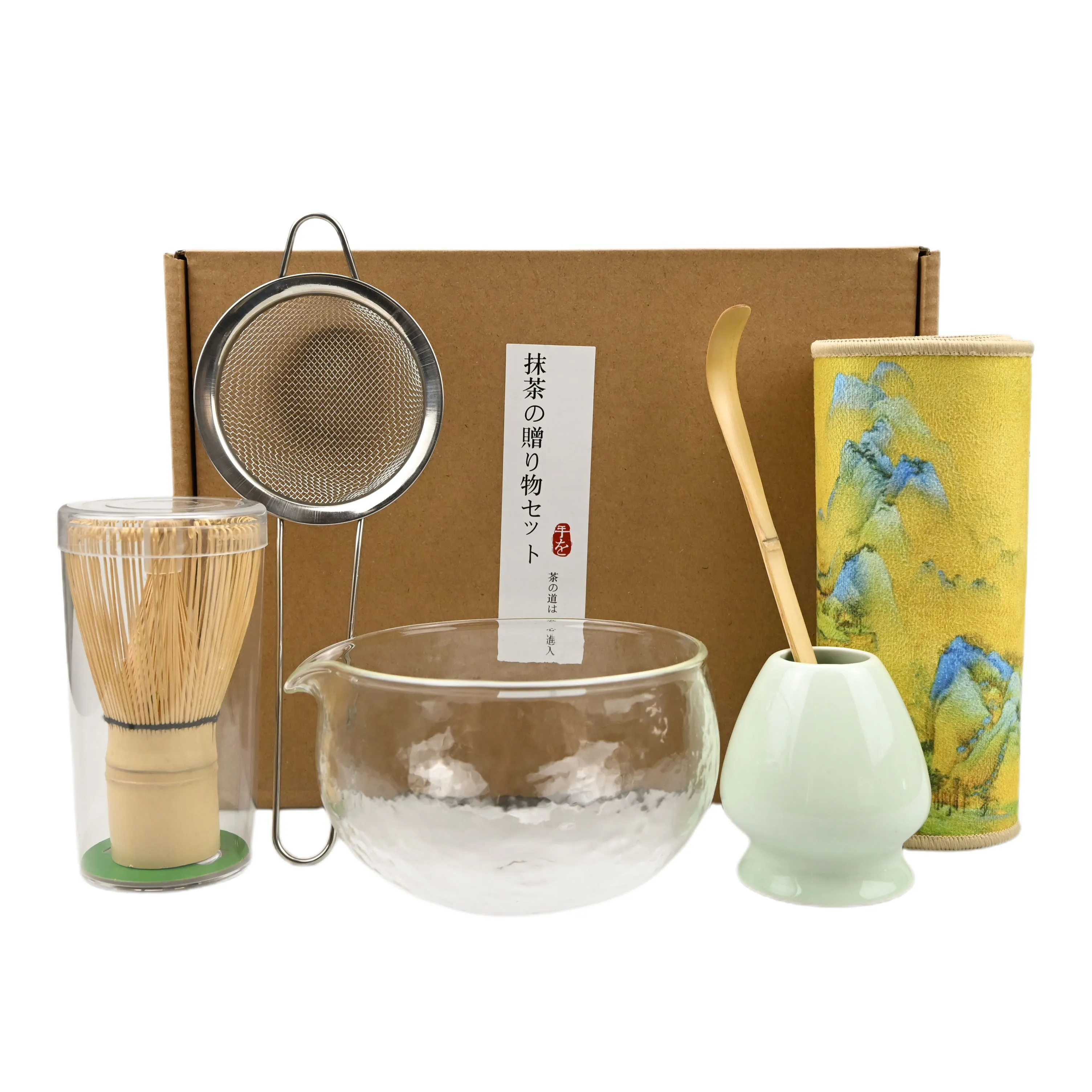 

6PCS/Set Japanese-style matcha bowl ,Cloth, Spoon, Strainer, Tea Whisk, Perfect Gift For Ceremony, Traditional Decoration