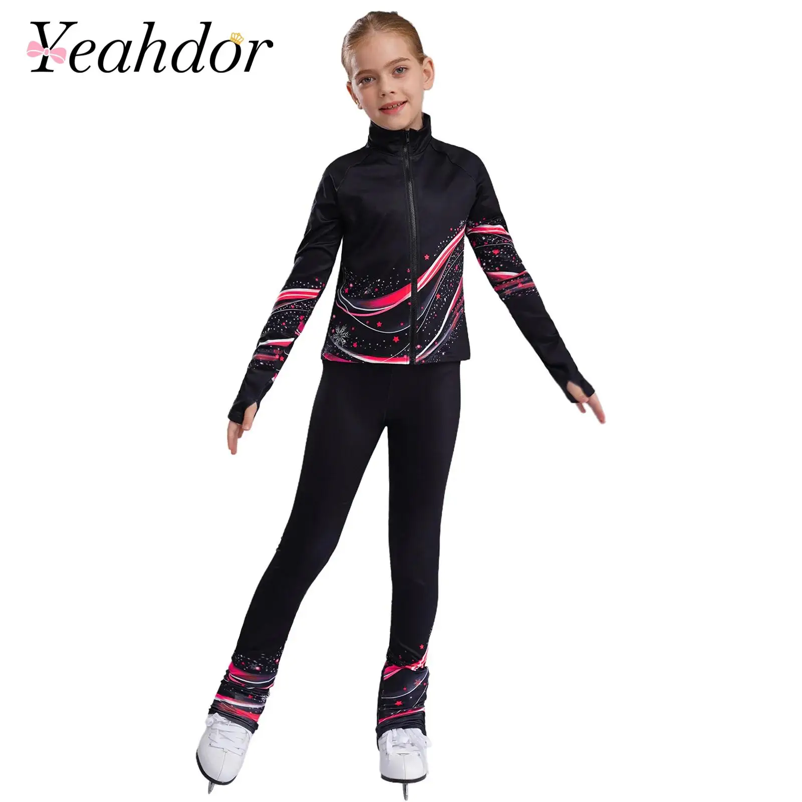 

Kids Girls Fleece Sports Gymnastics Outfit Skating Costume Workout Suit Children's Thermal Clothes Sweatshirt Jacket + Leggings