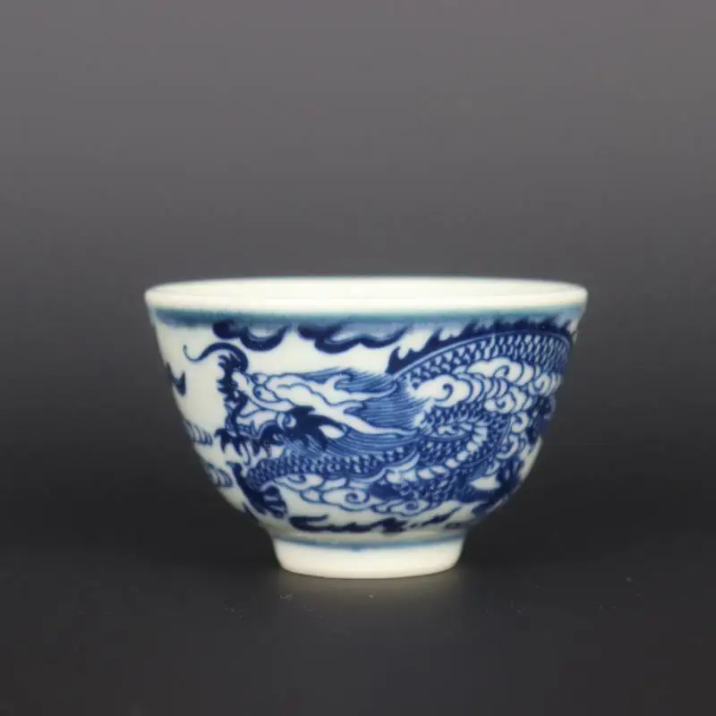 Chinese Blue and White Porcelain Qing Qianlong Dragon Design Teacup Cup 2.6 inch