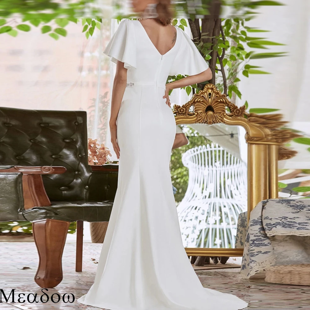 맞춤형 화이트 쉬폰 정장 웨딩 드레스 절묘한 벨트 섹시한 인어 고품질 신부 파티 섬세한 신부 가운