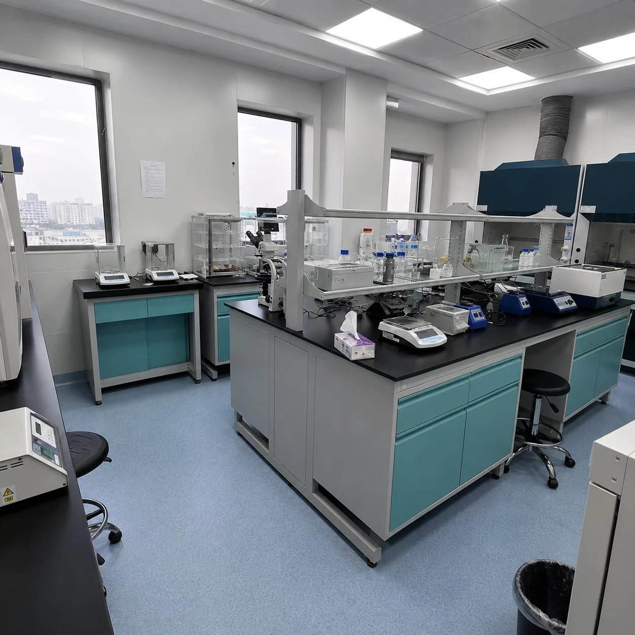 Gold Fire Assay Laboratory Furniture Medicine Lab Bench Tables Mobile Cabinet Acid Resistant Lab Bench And Fume Extraction Hood