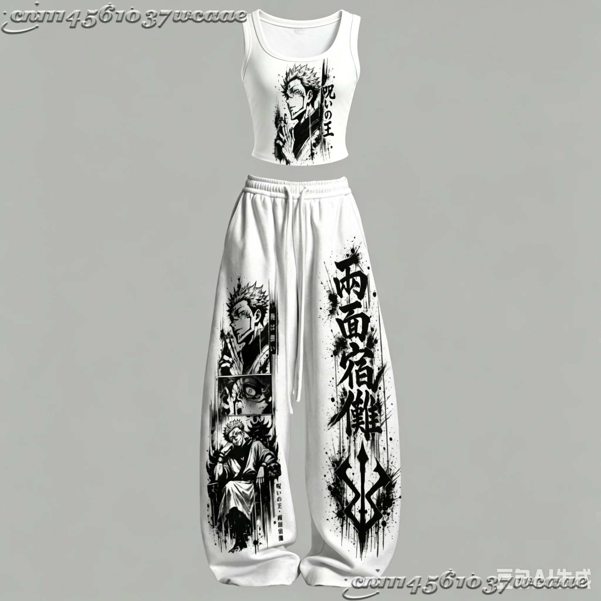 2026 New Universal Tank Top Wide Leg Pants Set Jujutsu Kaisen Yuji Itadori Red Black Anime Print Two Piece Outfit  Family Kids