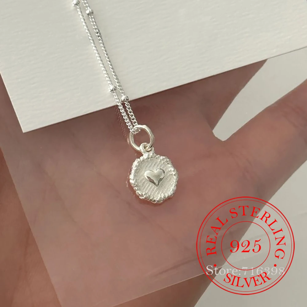 

925 Sterling Silver Small Round Brand Love Heart Pendant Necklace For Women Choker Chain Wedding Party Jewelry Gift