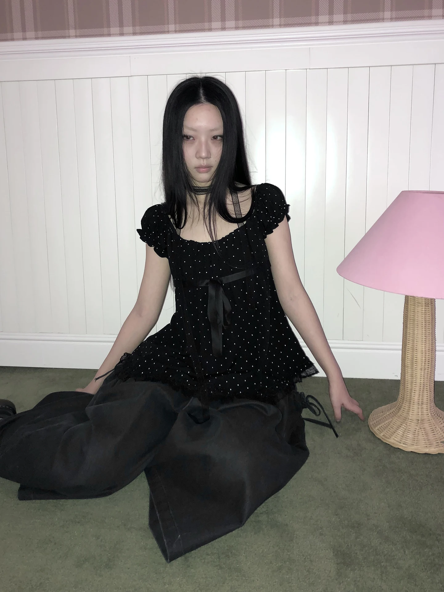 

Женская блузка Angproject в винтажном стиле с рукавами-фонариками в горошек, кружевной отделкой, поясом и коротким рукавом, с шарфом, для повседневной носки, размер S