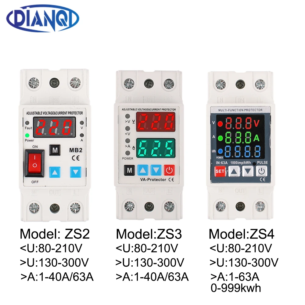 

Din Rail 35MM Display Adjustable Over Voltage Current and Under Voltage Protective Device Protector Relay 40A 63A 220V 230V