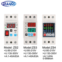 Din Rail 35MM Display Adjustable Over Voltage Current and Under Voltage Protective Device Protector Relay 40A 63A 220V 230V