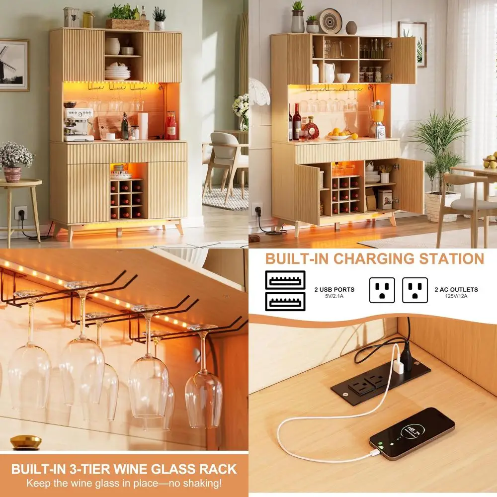 

Винный шкаф-бар на 70 бутылок с LED-подсветкой, для ликеров и кофе, 2 выдвижных ящика, 12-ярусные полки, стеклянная подставка на 9 бокалов